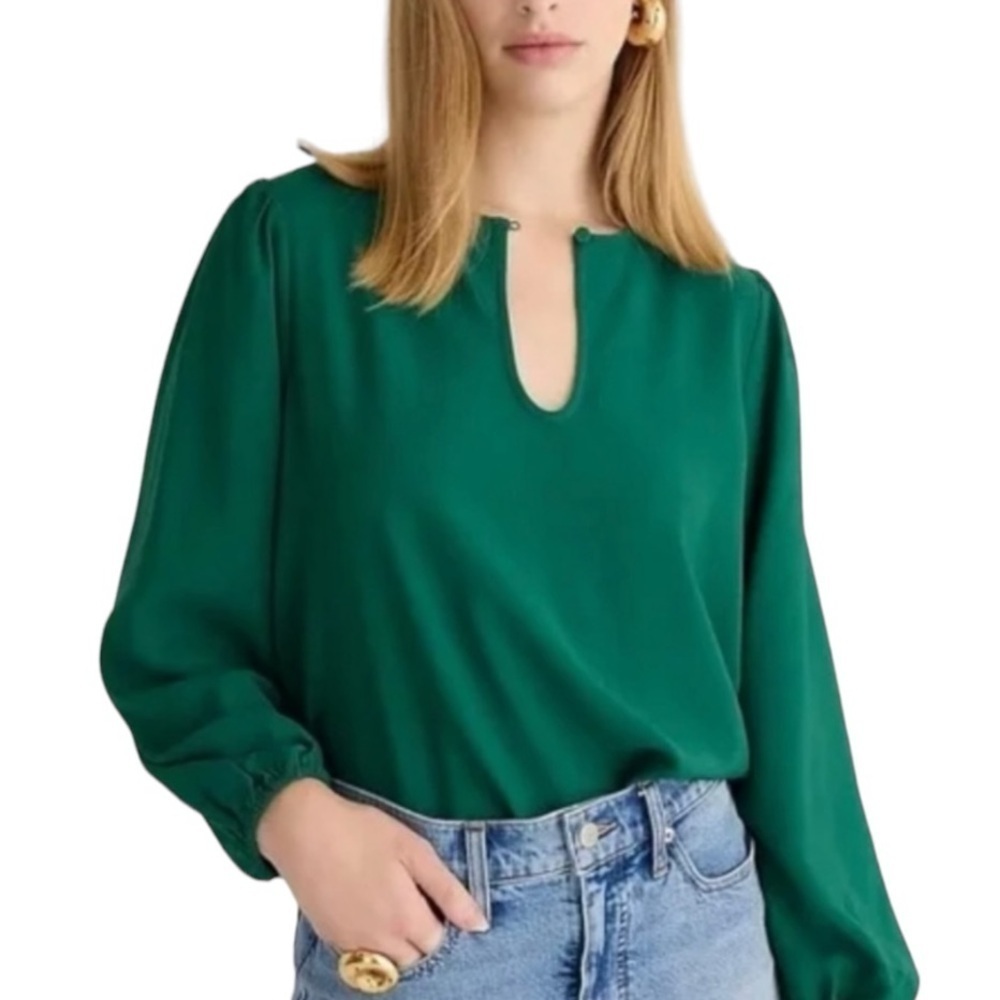 J. Crew Puff-sleeve Satin-back Crepe Blouse‎ Top M